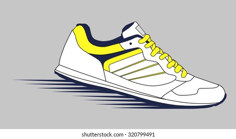 Speeding running shoes. Sneakers. Vector