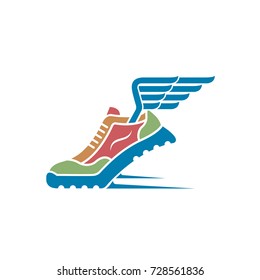 speeding running sport shoe icon with wings