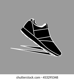 Speeding running sport shoe symbol, icon or logo.