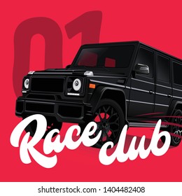 Speeding safari off road car. Vector Illustration.