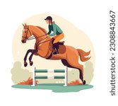 Speeding stallion jumps fence in equestrian competition icon