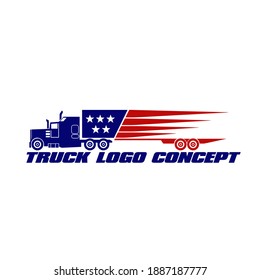 Speeding Truck With US Flag Container Logo Concept