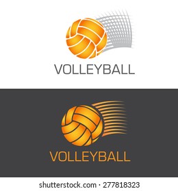 Speeding volleyball logo ball flying through the air with motion lines, vector illustration