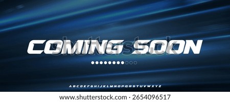Speed-Inspired Coming Soon Typography with Dynamic Italic Letters and Progress Dots, Ideal for Sports Apps, Racing Events, or Action Game Intros. Slanted Fast Bold Display Font. Vector Illustration