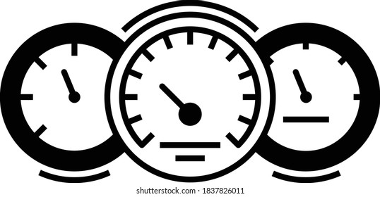 Speedo Meter, Temprarture Gauge And Gas Meter Vector Glyph Icon Design, Car Interior Parts Cocnept, Motor Vehicle Service And Automobile Repair Shop Symbol On White Background