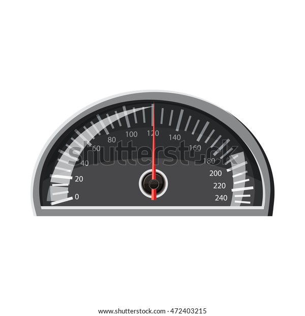 Speedometer 120 km in hour icon\
in cartoon style isolated on white background. Speed measurement\
symbol