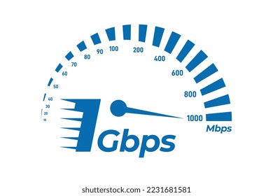 Speedometer 1Gbps Internet speed vector illustration.