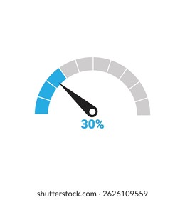 Speedometer 30% icon or speedometer symbol design vector illustration isolated on white background.