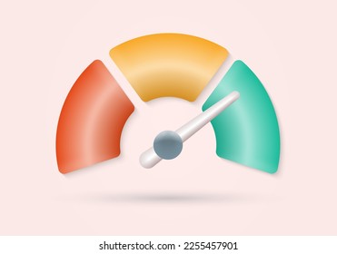 Speedometer 3d icon. Gauge meter, speed indicator signs. Credit score, risk scale design. Vector illustration.