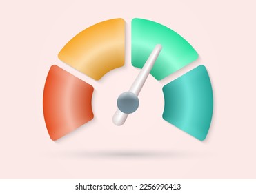 Speedometer 3d icon. Gauge meter, speed indicator signs. Credit score, risk scale design. Vector illustration.