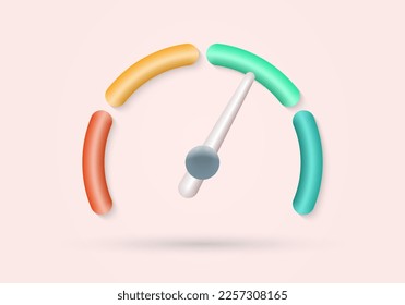 Speedometer 3d icon. Gauge meter, speed indicator signs. Credit score, risk scale design. Vector illustration.