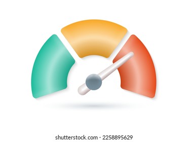 Speedometer 3d icon. Gauge meter, speed indicator signs. Credit score, risk scale design. Vector illustration.