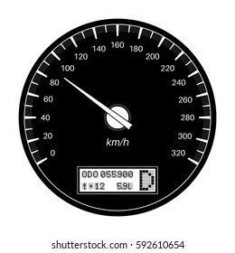 Speedometer. 90 km per hour. Black flat vector illustration on white background