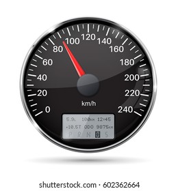 Speedometer. 90 km per hour. Vector 3d illustration on white background