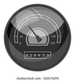 Speedometer with arrow for car icon. Gray monochrome illustration of speedometer with arrow for car vector icon for web