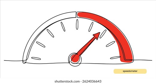speedometer with arrow continuous single line art drawing sketch on white background