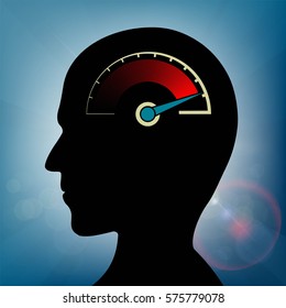 Speedometer With An Arrow In Human Head. Nervous Stress And Fatigue. Stock Vector Illustration.