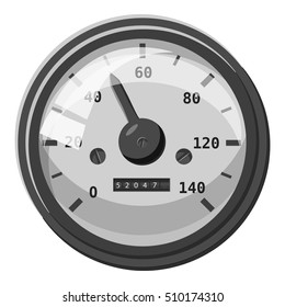 Speedometer with arrow icon. Gray monochrome illustration of speedometer with arrow vector icon for web