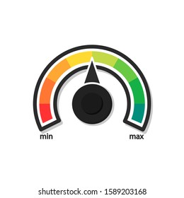 Speedometer with arrow. Scale icon. Low to high power levels. Vector rating.