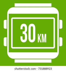 Speedometer bike icon white isolated on green background. Vector illustration
