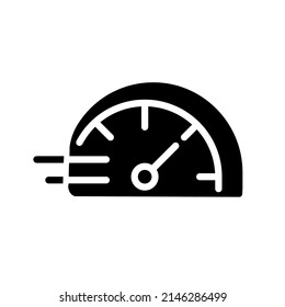 Speedometer-Symbol für schwarze Glyphe. Meilen pro Stunde. Geschwindigkeitsregelung des Fahrzeugs. Beschleunigungsindikator. Dynamische Bewegung. Silhouette-Symbol auf weißem Raum. Festes Piktogramm. Vektorgrafik einzeln