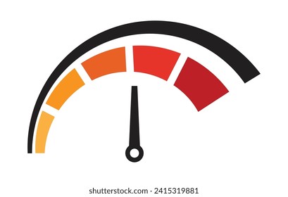 Velocímetro de color negro y rojo sobre fondo blanco. Medidor de velocidad con flecha con indicador rojo, naranja y negro. Icono de vector: baja, media, alta velocidad