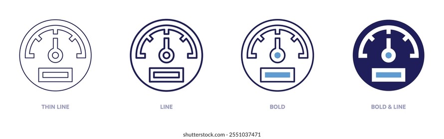 Speedometer brands icon in 4 different styles. Thin Line, Line, Bold, and Bold Line. Duotone style. Editable stroke.