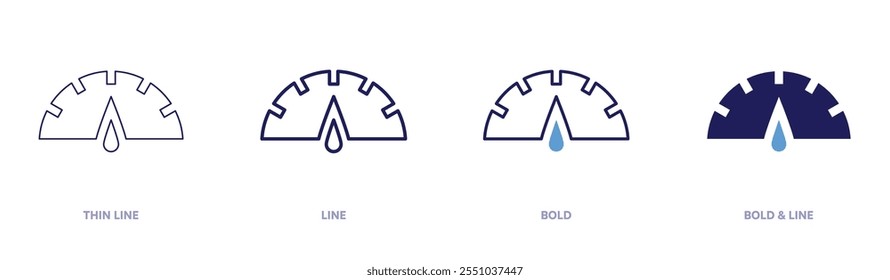 Speedometer calibration test icon in 4 different styles. Thin Line, Line, Bold, and Bold Line. Duotone style. Editable stroke.