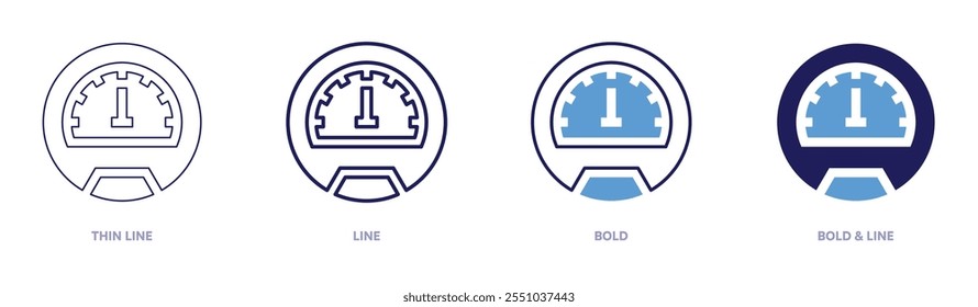 Speedometer calibration tools icon in 4 different styles. Thin Line, Line, Bold, and Bold Line. Duotone style. Editable stroke.