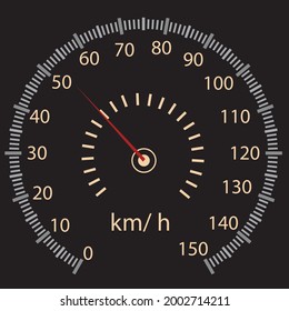 Speedometer of car. Fast speed on dashboard. tachometer and gauge of kilometer or mile. Auto panel with dial of instrument 
