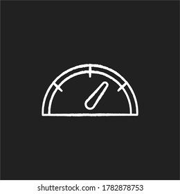 Speedometer chalk white icon on black background. Gas dial. Dashboard with pointer. Check internet performance. Measure velocity. Rating indication. Isolated vector chalkboard illustration