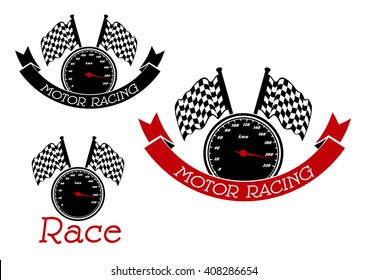 Speedometer Checkered Race Flags Symbols Race Stock Vector (royalty 