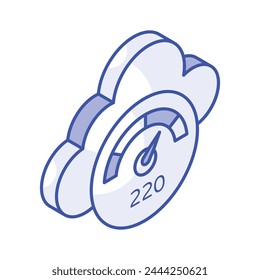 Speedometer with cloud depicting concept isometric icon of cloud performance