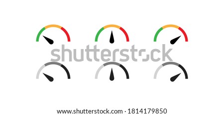 Speedometer color icon set. Gauge simple symbol. Level speed concept in vector flat style.