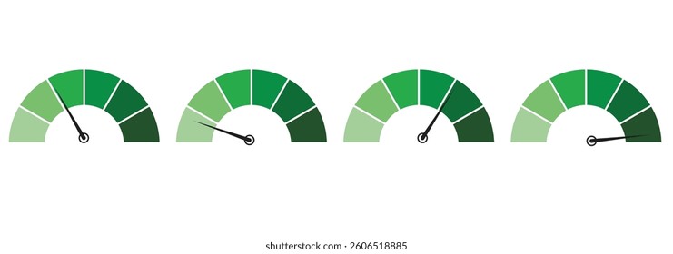 speedometer color icon set. Low, medium, high speedometer sign. Rating Speed Meter. Speedometer icon. Speed indicator sign. Internet car speed . 