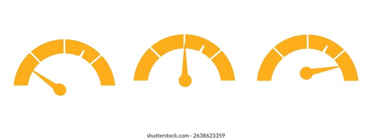 speedometer color icon set. Low, medium, high speedometer sign. Rating Speed Meter.