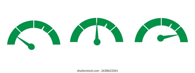 speedometer color icon set. Low, medium, high speedometer sign. Rating Speed Meter.