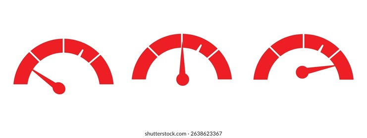 speedometer color icon set. Low, medium, high speedometer sign. Rating Speed Meter.
