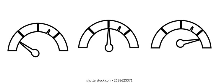 speedometer color icon set. Low, medium, high speedometer sign. Rating Speed Meter.