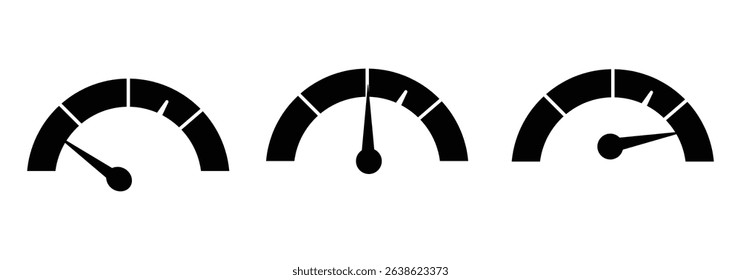 speedometer color icon set. Low, medium, high speedometer sign. Rating Speed Meter.