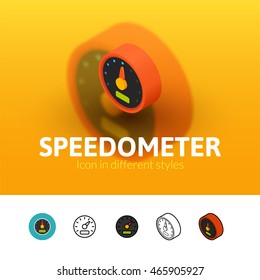 Speedometer color icon, vector symbol in flat, outline and isometric style isolated on blur background