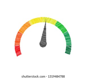 Speedometer. Color scale. Scale with an arrow from green to red. Indicator.