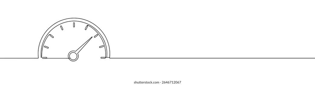 Speedometer continuous one line drawing. Speed indicator, Internet car speed. Performance concept. Speedometer set. Fast speed sign. Vector illustration.