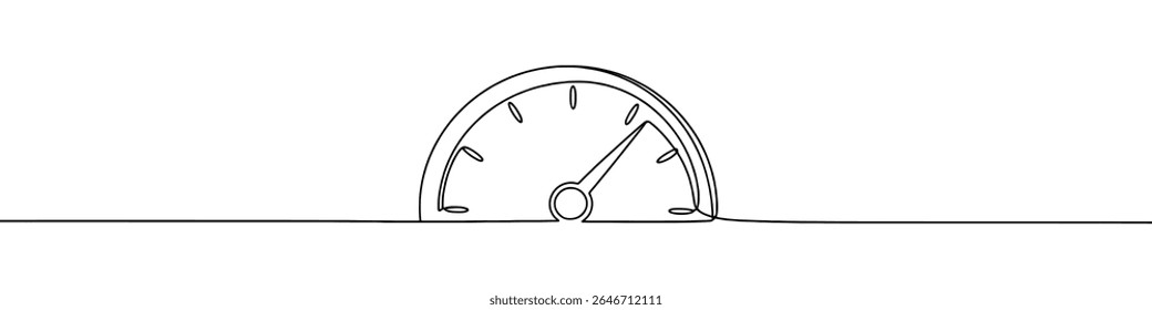 Desenho contínuo de uma linha do velocímetro. Indicador de velocidade, velocidade do carro da Internet. Conceito de desempenho. Conjunto de velocímetro. Sinal de velocidade rápida. Ilustração vetorial.
