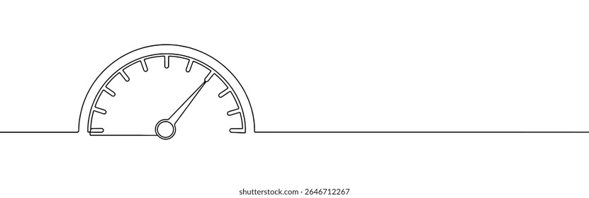Desenho contínuo de uma linha do velocímetro. Indicador de velocidade, velocidade do carro da Internet. Conceito de desempenho. Conjunto de velocímetro. Sinal de velocidade rápida. Ilustração vetorial.