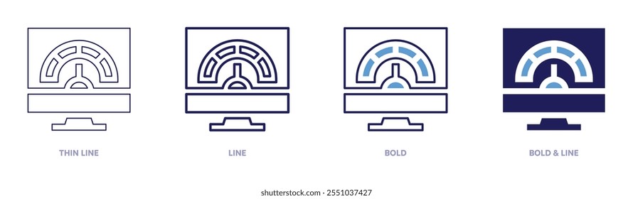 Speedometer conversion icon in 4 different styles. Thin Line, Line, Bold, and Bold Line. Duotone style. Editable stroke.