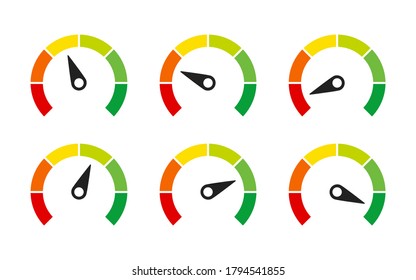 Speedometer or customer indicators of satisfaction. Vector isolated illustration elements. Rating satisfaction concept. Credit rating indicator.Stock vector. EPS 10