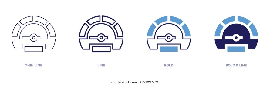 Speedometer customization icon in 4 different styles. Thin Line, Line, Bold, and Bold Line. Duotone style. Editable stroke.