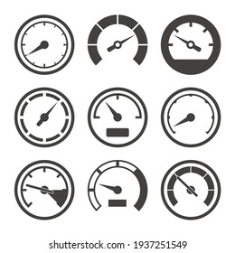 Speedometer and dashboard device scales icon set, vector