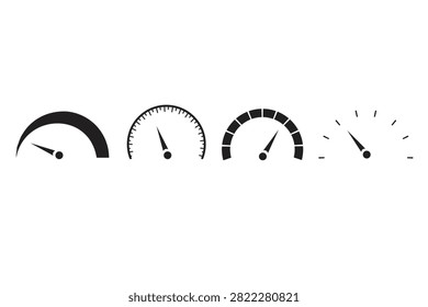 Speedometer dashboard gauge vector icon set, automotive performance acceleration and speed indicator